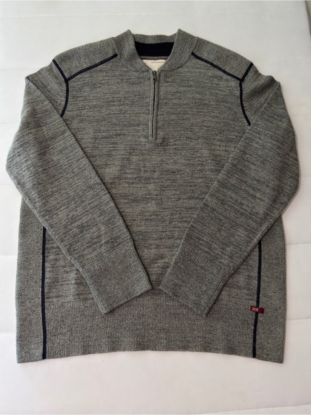 Banana Republic Men's Knit 1/4 Zip Mock Neck Merino Wool Blend Sweater Gray XL